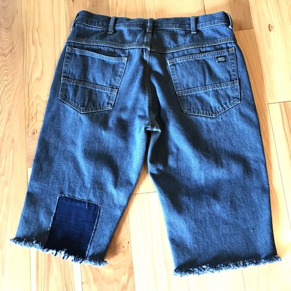 Men’s Patchwork Jean Short Cutoffs, Waist 34: Upcycled Fringy Hippie Shorts - Picture 8 of 8